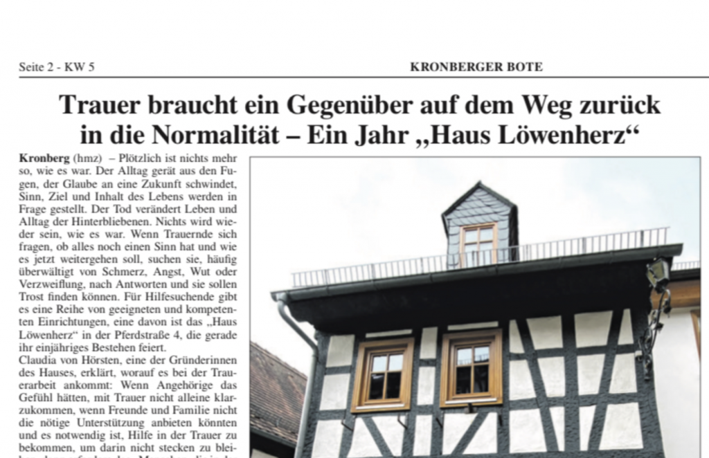 Presseartikel Haus Löwenherz im Kronberger Boten